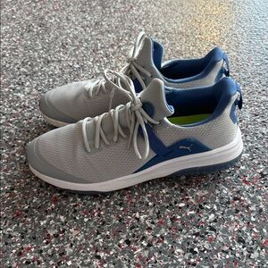 Puma Light Gray and Blue Golf Performance Sneakers
